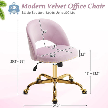 Navy Blue Velvet Office Chair Gold Swivel Rolling Vanity Desk Chair