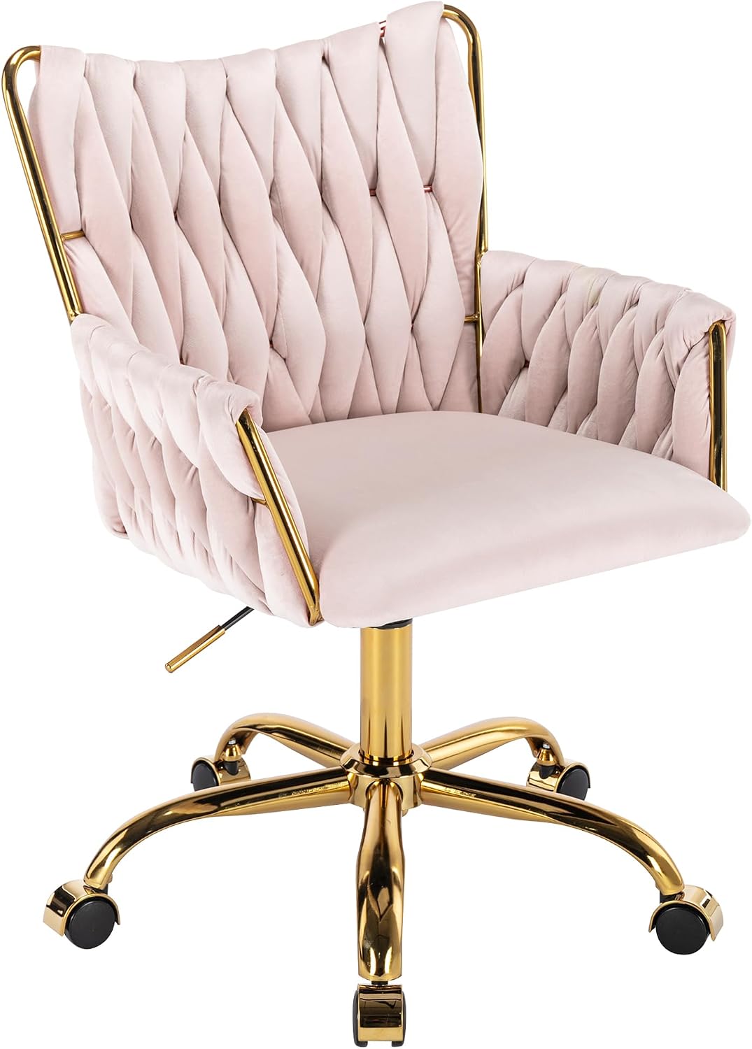 Black Velvet Swivel Desk Chair Hand Woven High Back Gold Base Adjustable Height