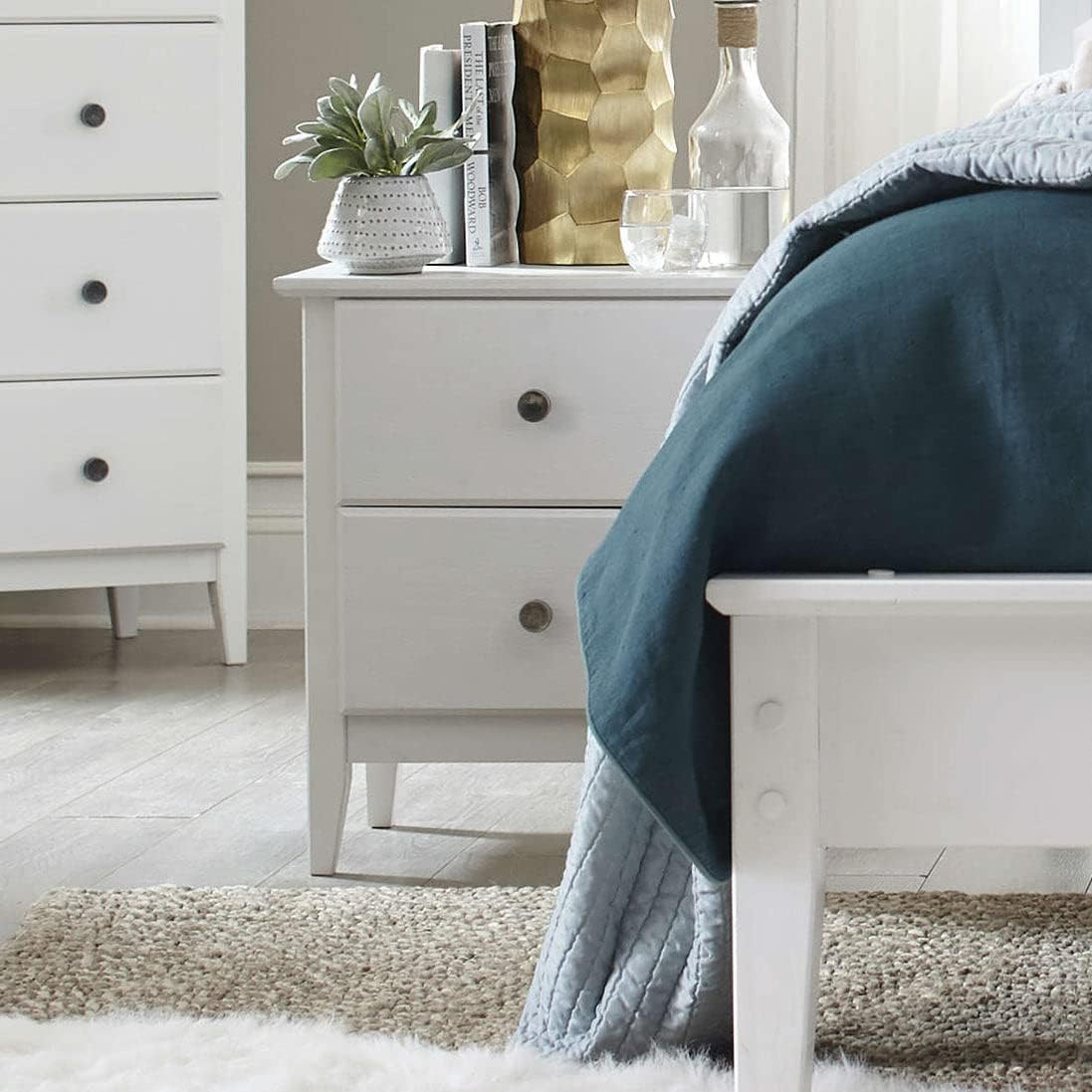 Solid Pine Wood 2-Drawer Nightstand – Brushed Walnut Bedside Table