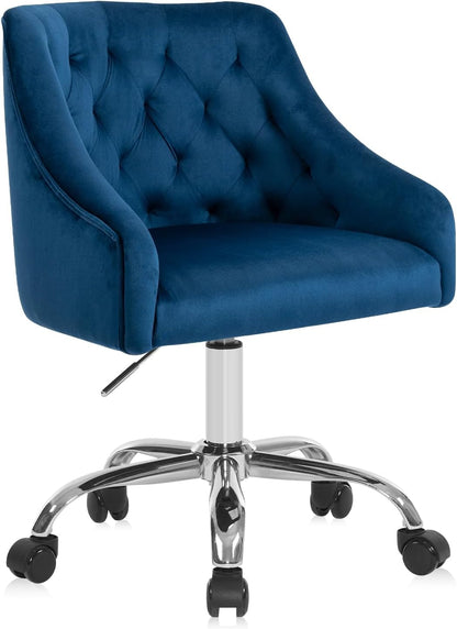 Ivory Velvet Office Chair Tufted Adjustable Swivel Vanity Chair with Wheels