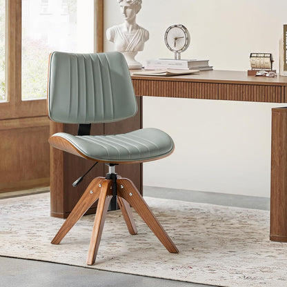 Sage Faux Leather Swivel Desk Chair Adjustable Height Wood Legs Mid Century