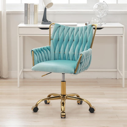 Rose Pink Velvet Vanity Chair Gold Swivel Rolling Office Chair with Wheels