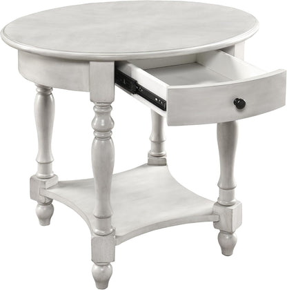 Solid Wood Oval End Table with Drawer and Lower Storage Shelf