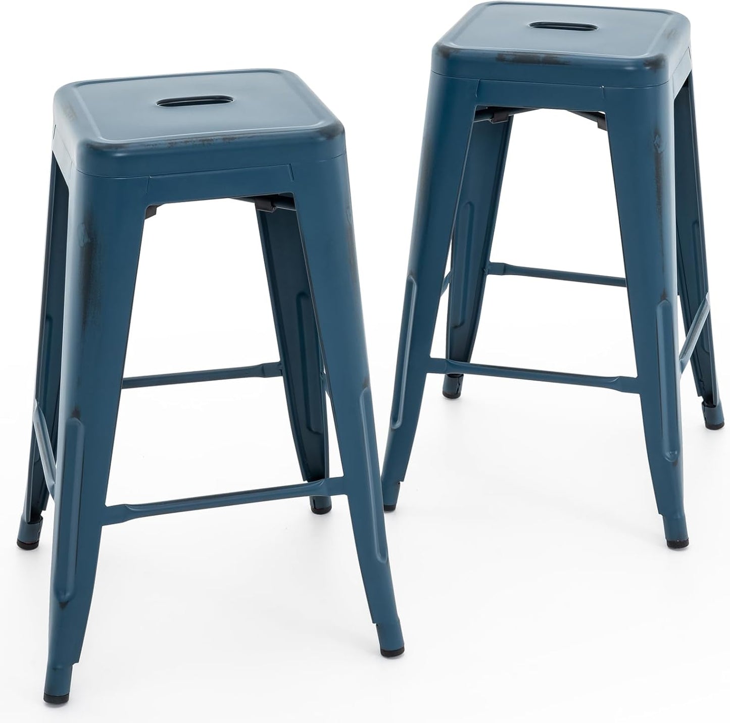 Black Metal Bar Stools Set of 2 Stackable Industrial Counter Height Seats