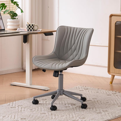 Brown Faux Leather Office Chair Adjustable Swivel Rolling Armless Desk Chair