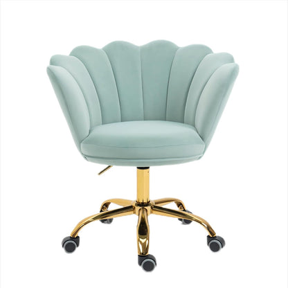 Blue Velvet Office Chair Adjustable Swivel Vanity Chair with Gold Base