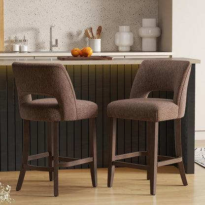 26 Inch Green Upholstered Counter Height Bar Stools Rubberwood Set of 2
