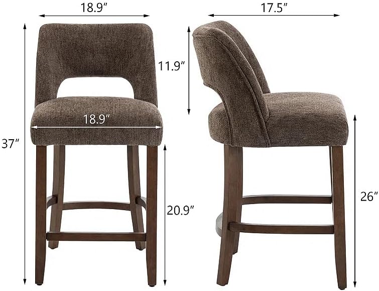 26 Inch Green Upholstered Counter Height Bar Stools Rubberwood Set of 2