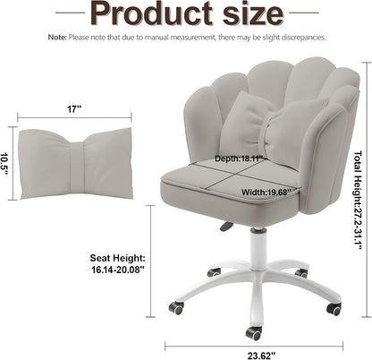 Purple Velvet Petal Vanity Chair Swivel Rolling Desk Chair with Bow Cushion