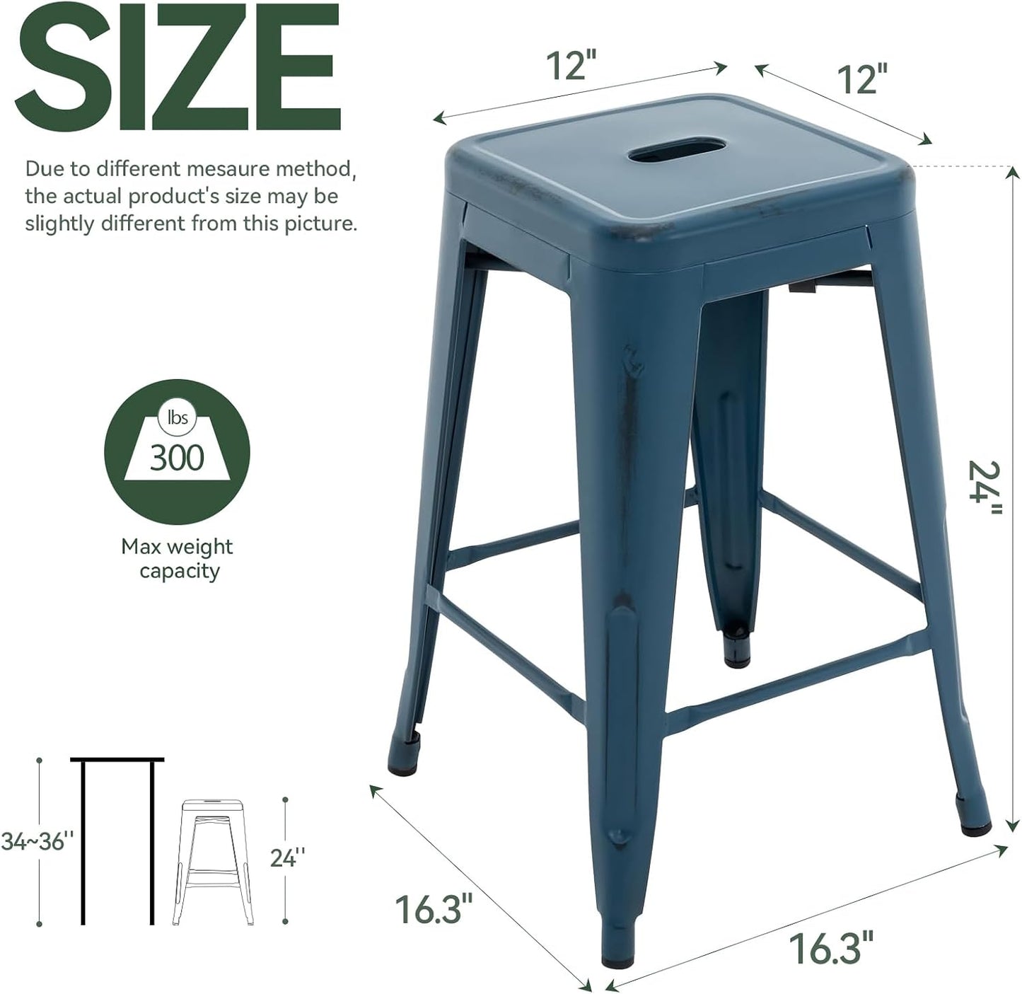 Black Metal Bar Stools Set of 2 Stackable Industrial Counter Height Seats