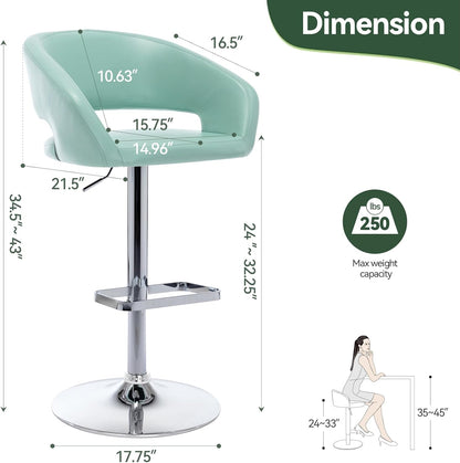 Black Adjustable Swivel Bar Stool Modern Faux Leather Counter Height Chair