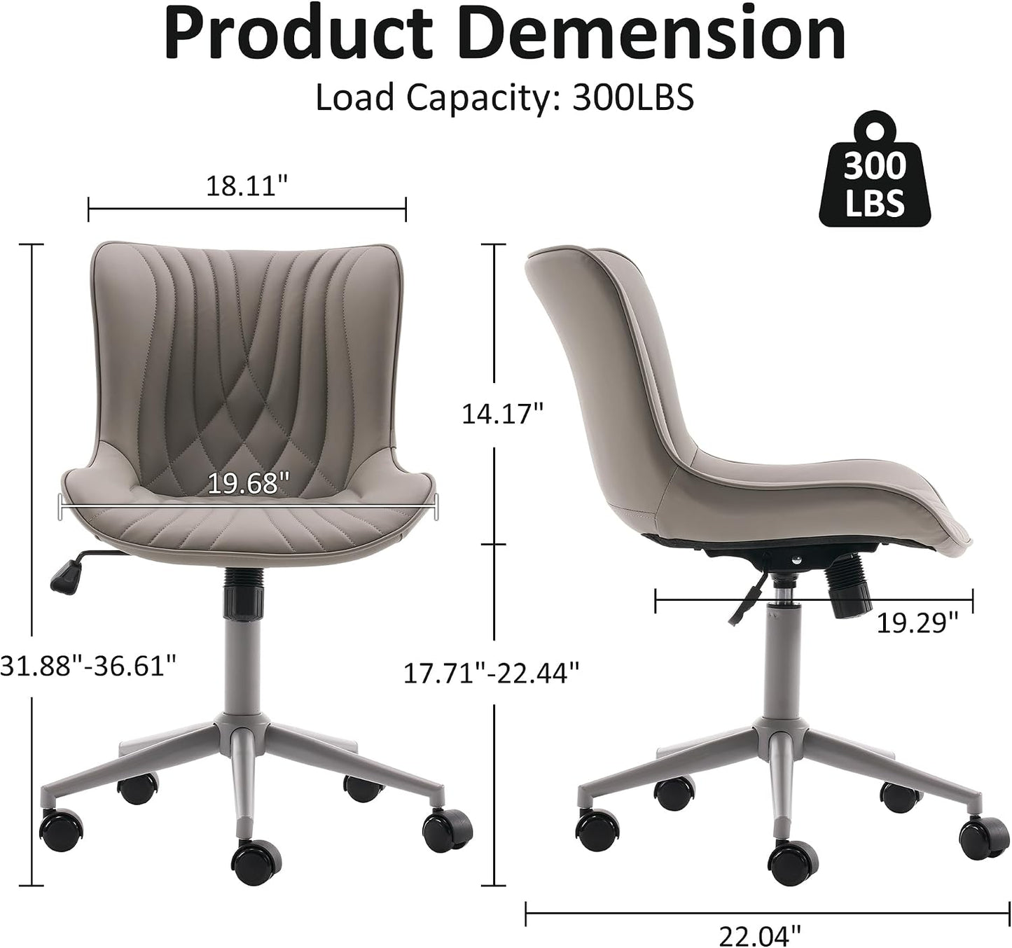 Brown Faux Leather Office Chair Adjustable Swivel Rolling Armless Desk Chair
