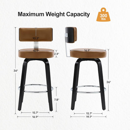 White Swivel Counter Stools Set of 2 Walnut Kitchen Island Chairs