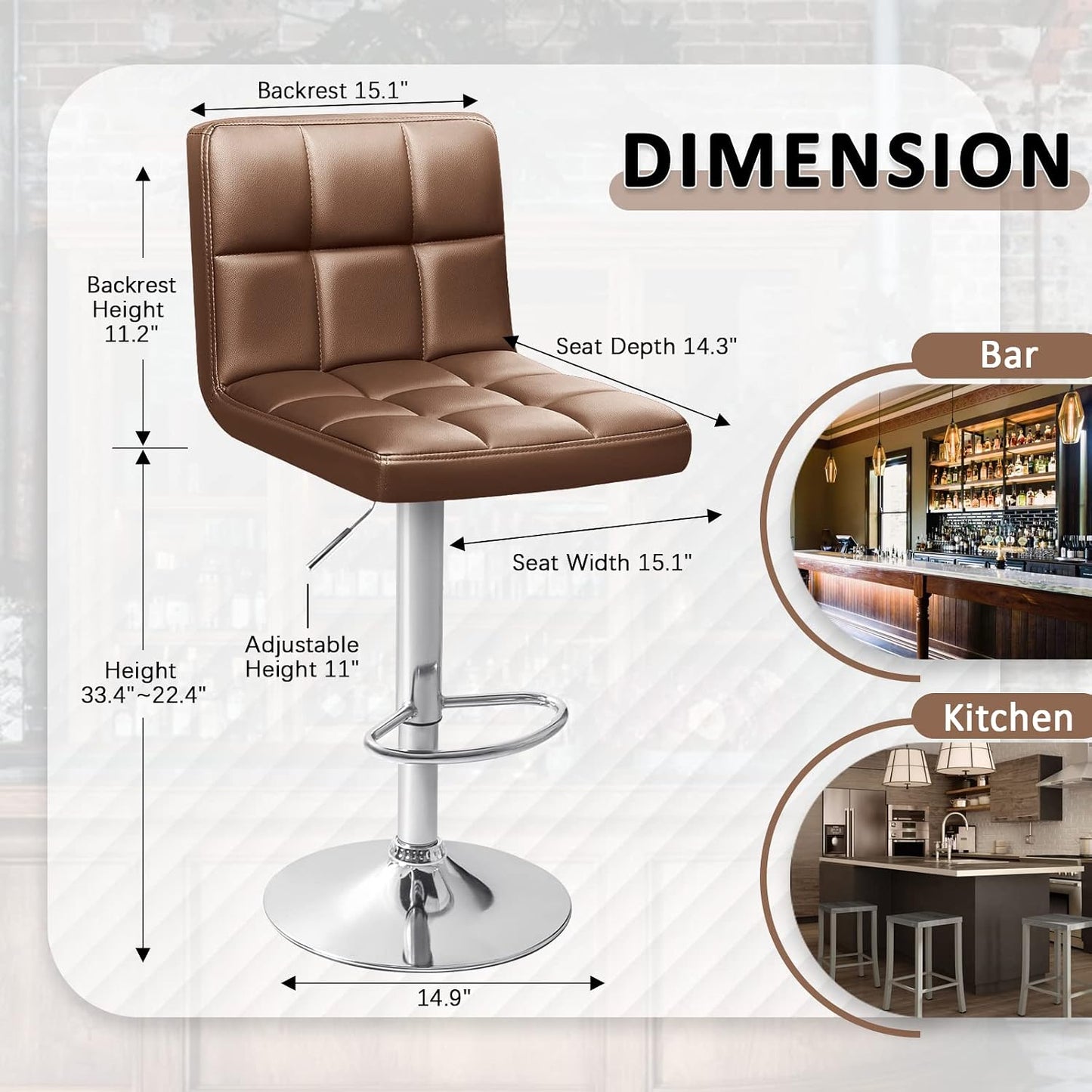 Black Swivel Bar Stools Set of 2 Adjustable Upholstered Kitchen Chairs