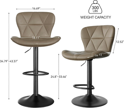 Black Swivel Bar Stools Set of 2 Adjustable Faux Leather Kitchen Chairs