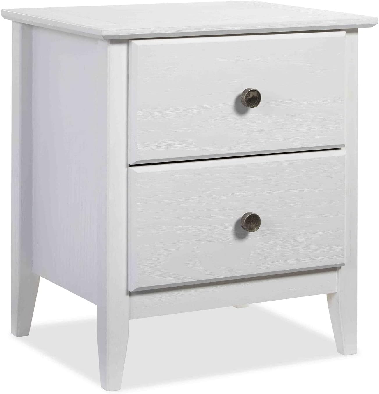 Solid Pine Wood 2-Drawer Nightstand – Brushed Walnut Bedside Table