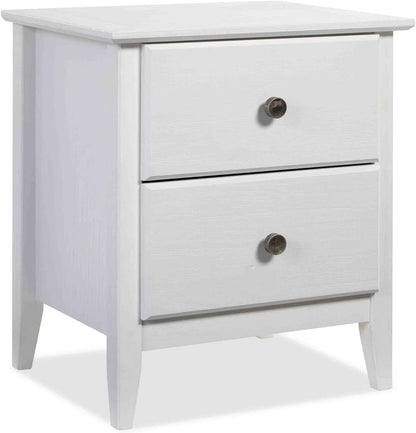 Solid Pine Wood 2-Drawer Nightstand – Brushed Walnut Bedside Table