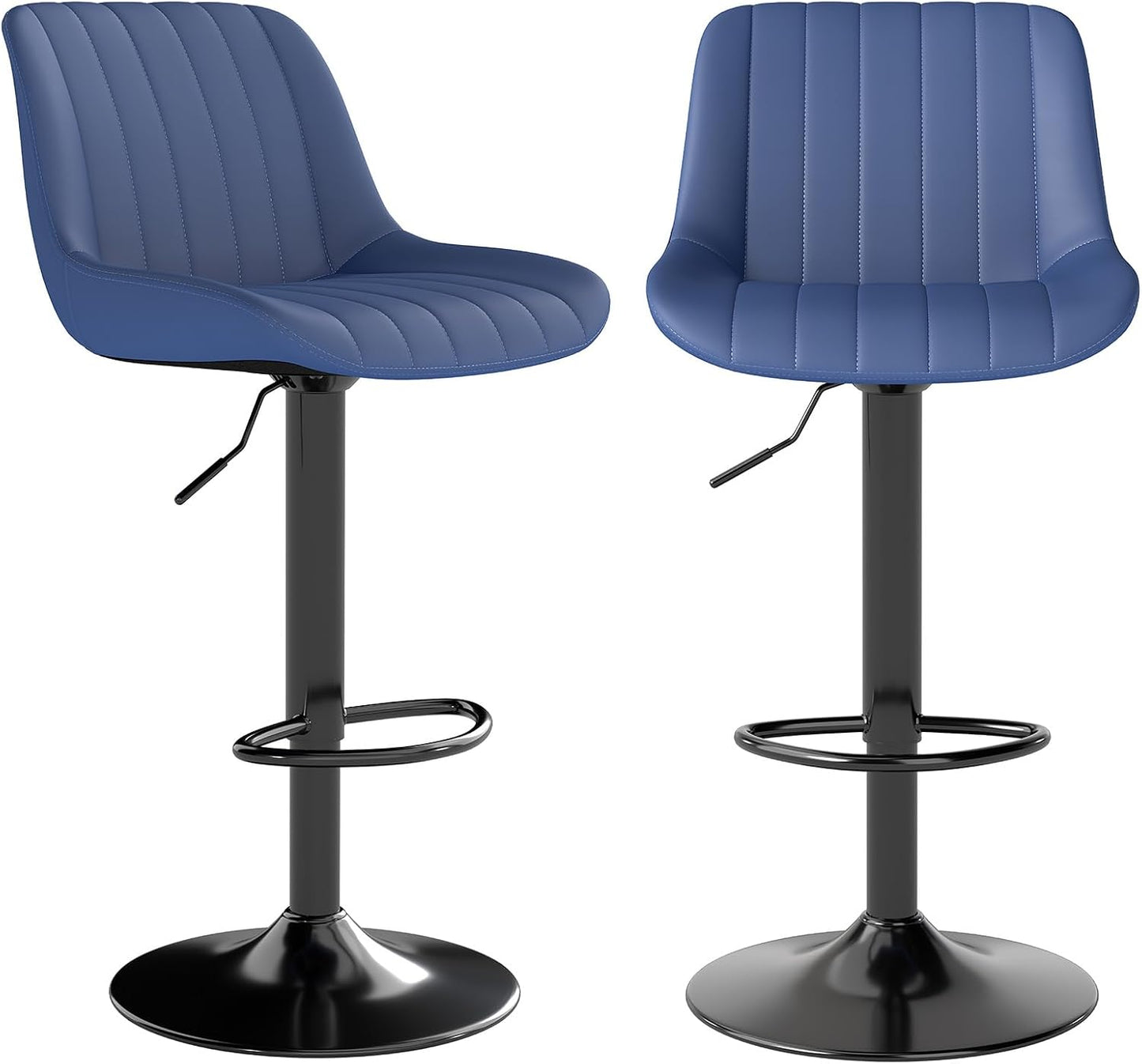 Adjustable Swivel Bar Stool Black Faux Leather Counter Height Metal Base