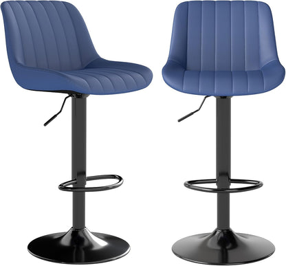 Adjustable Swivel Bar Stool Black Faux Leather Counter Height Metal Base