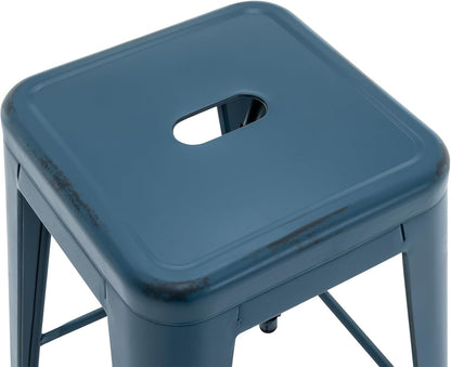 Black Metal Bar Stools Set of 2 Stackable Industrial Counter Height Seats