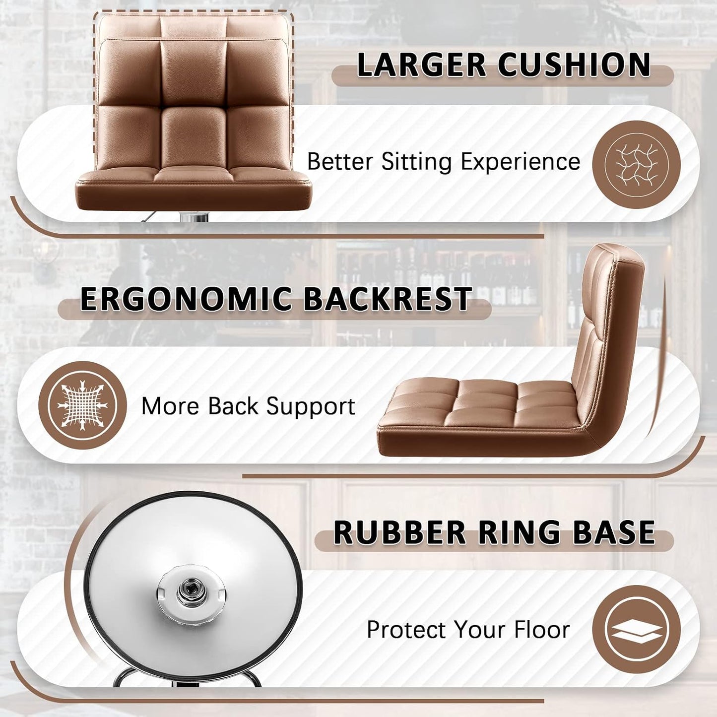 Black Swivel Bar Stools Set of 2 Adjustable Upholstered Kitchen Chairs