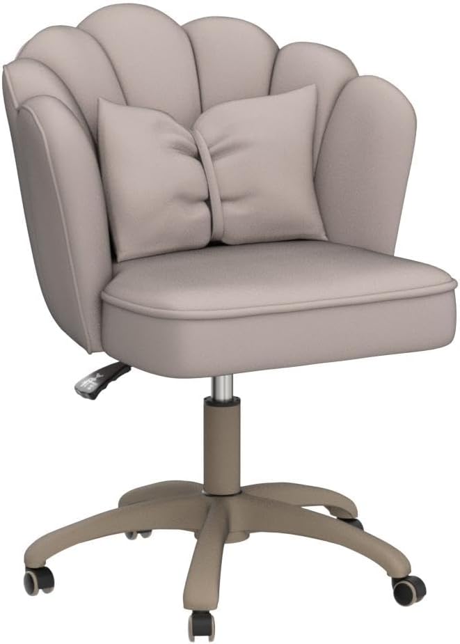Purple Velvet Petal Vanity Chair Swivel Rolling Desk Chair with Bow Cushion