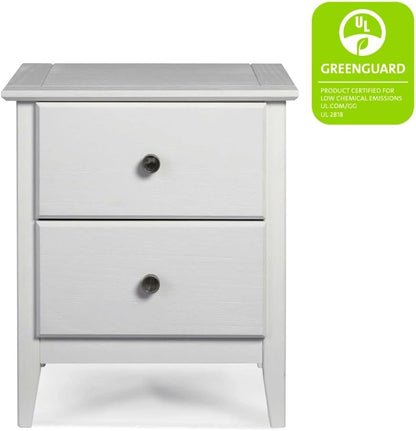 Solid Pine Wood 2-Drawer Nightstand – Brushed Walnut Bedside Table