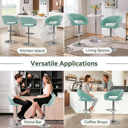 Black Adjustable Swivel Bar Stool Modern Faux Leather Counter Height Chair