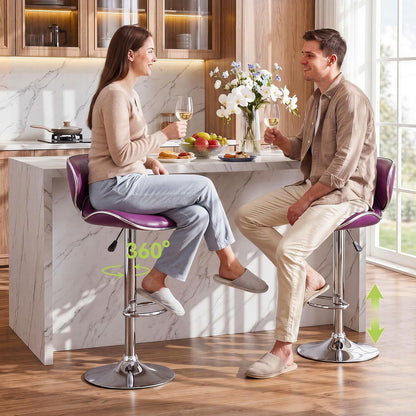 Blue Adjustable Bar Stools Set of 2 Modern Swivel Faux Leather Counter Chairs