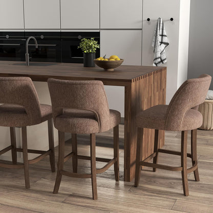 26 Inch Green Upholstered Counter Height Bar Stools Rubberwood Set of 2