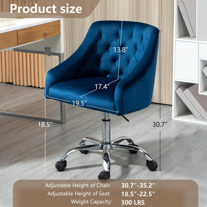 Ivory Velvet Office Chair Tufted Adjustable Swivel Vanity Chair with Wheels