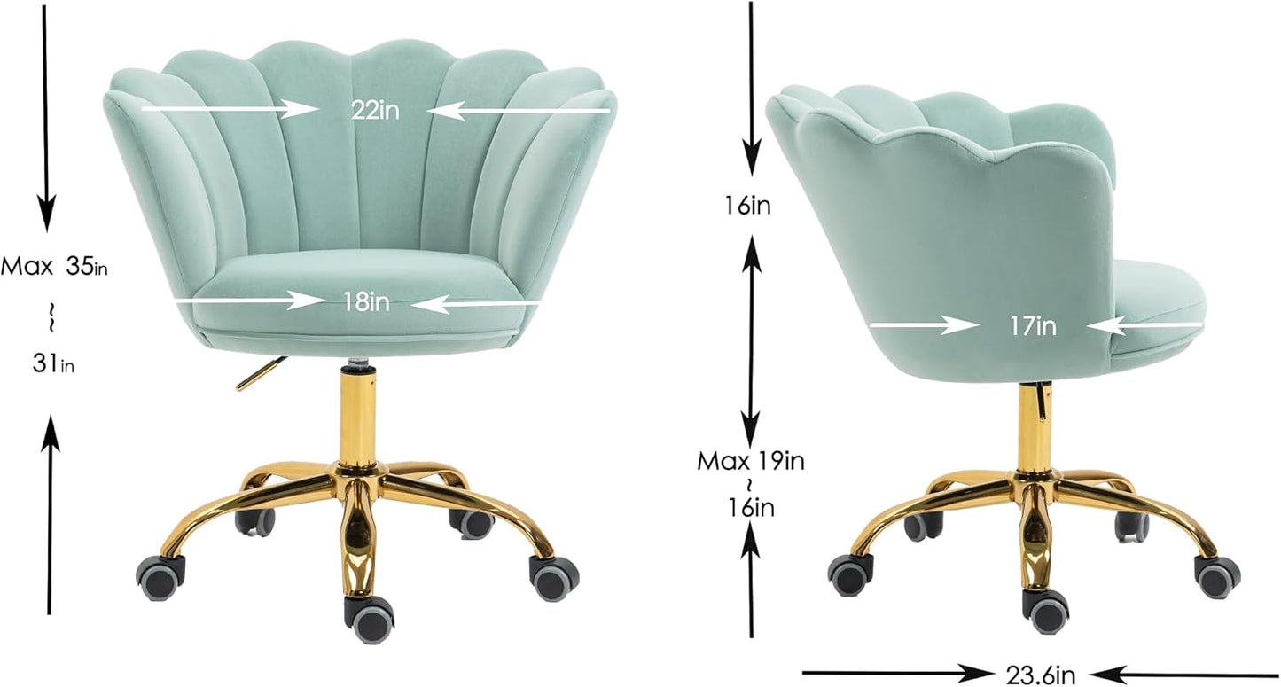 Blue Velvet Office Chair Adjustable Swivel Vanity Chair with Gold Base