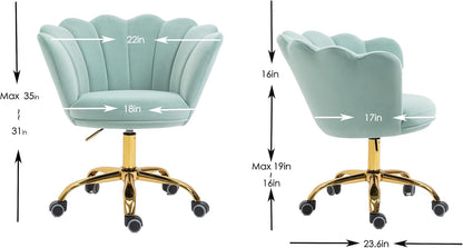 Blue Velvet Office Chair Adjustable Swivel Vanity Chair with Gold Base