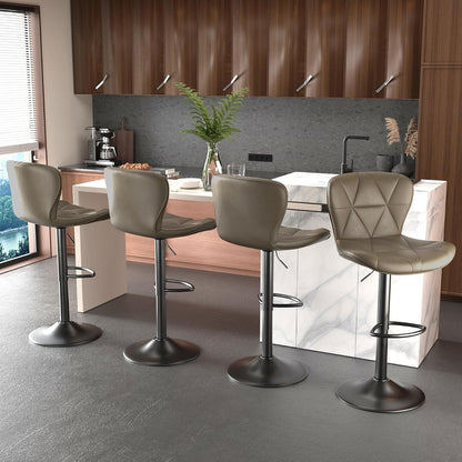 Black Swivel Bar Stools Set of 2 Adjustable Faux Leather Kitchen Chairs