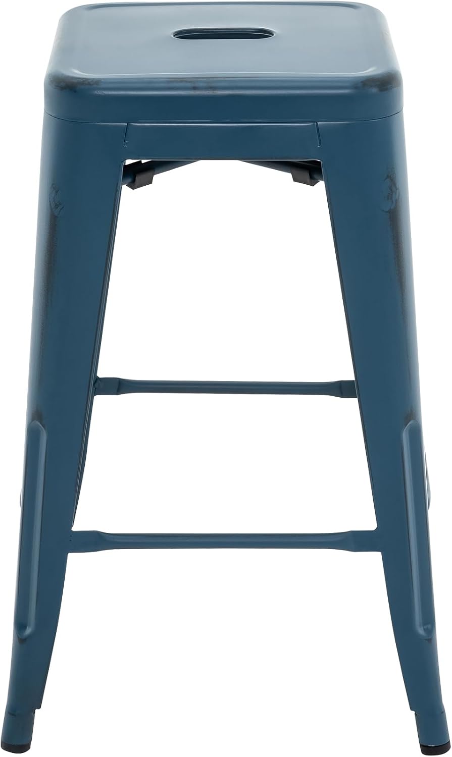 Black Metal Bar Stools Set of 2 Stackable Industrial Counter Height Seats