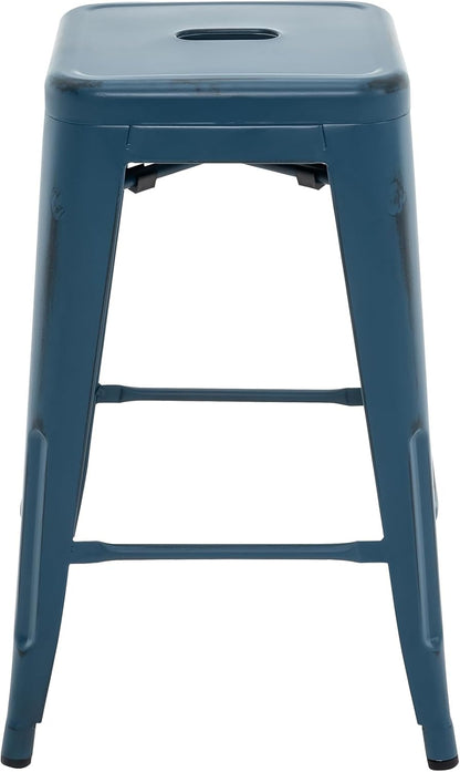 Black Metal Bar Stools Set of 2 Stackable Industrial Counter Height Seats