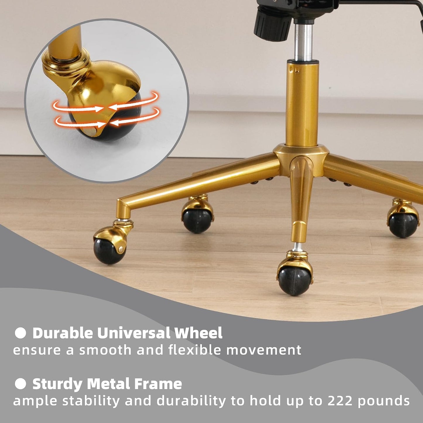 Red Velvet Swivel Desk Chair Adjustable Vanity Chair with Gold Base and Wheels