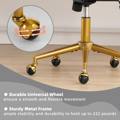 Red Velvet Swivel Desk Chair Adjustable Vanity Chair with Gold Base and Wheels