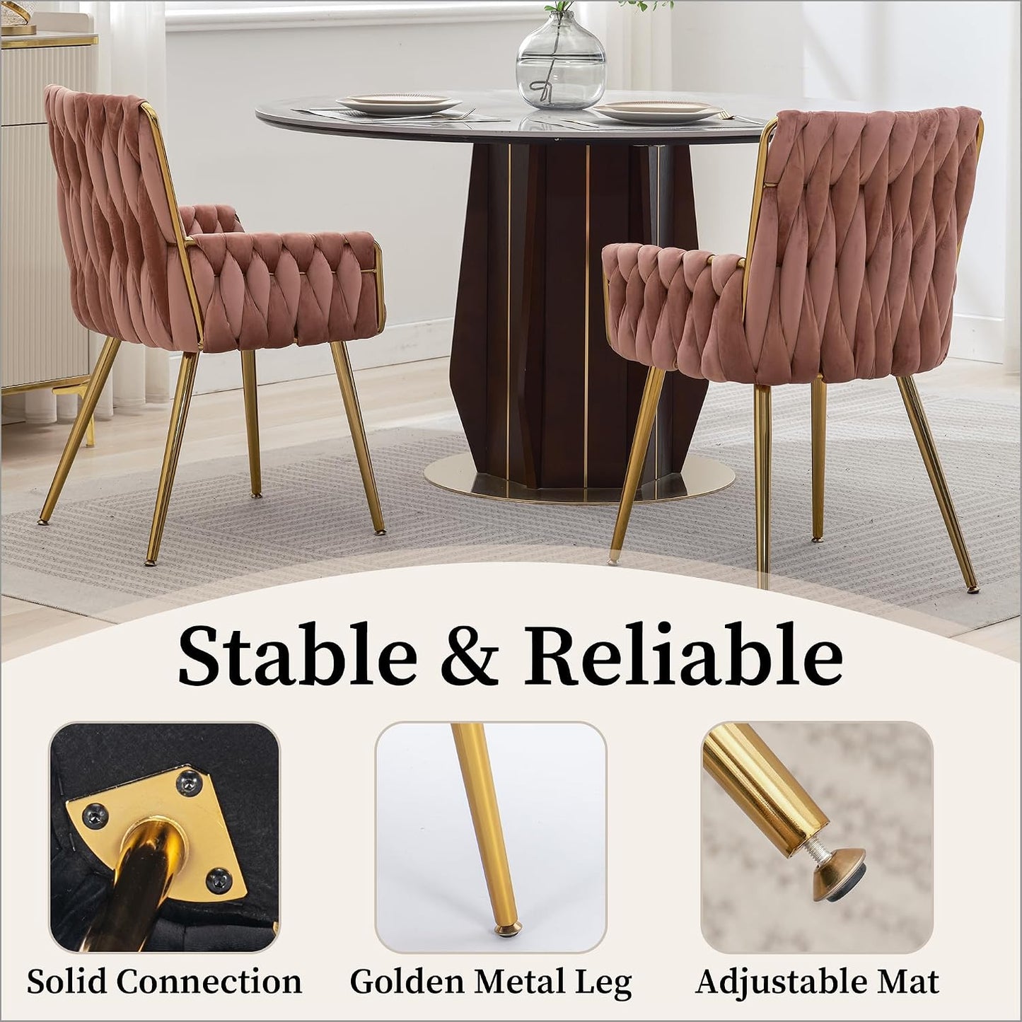 Beige Velvet Accent Chair Hand Woven Upholstered Armchair with Gold Metal Legs