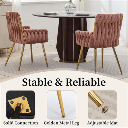 Beige Velvet Accent Chair Hand Woven Upholstered Armchair with Gold Metal Legs