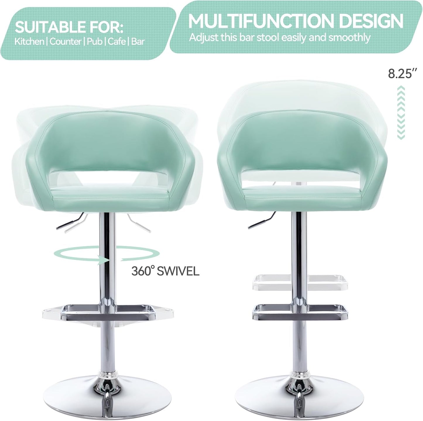 Black Adjustable Swivel Bar Stool Modern Faux Leather Counter Height Chair