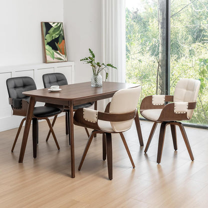 Walnut Brown Swivel Dining Chair with Arms Faux Leather Mid Century Chair
