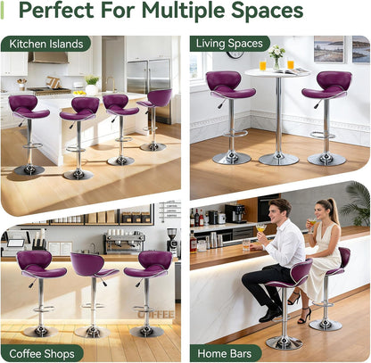 Blue Adjustable Bar Stools Set of 2 Modern Swivel Faux Leather Counter Chairs