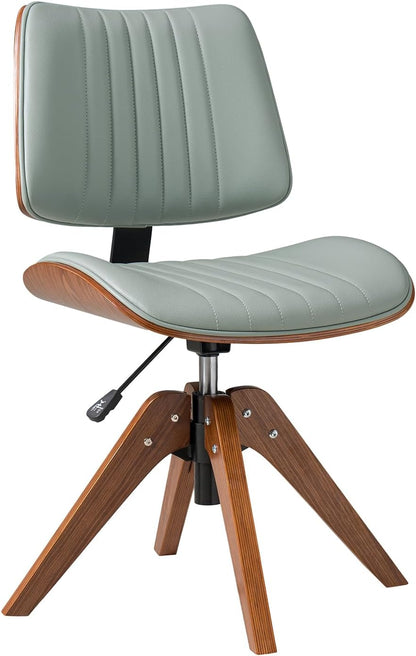 Sage Faux Leather Swivel Desk Chair Adjustable Height Wood Legs Mid Century