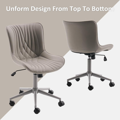 Brown Faux Leather Office Chair Adjustable Swivel Rolling Armless Desk Chair