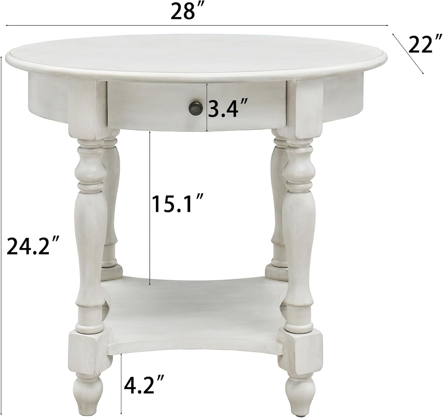 Solid Wood Oval End Table with Drawer and Lower Storage Shelf