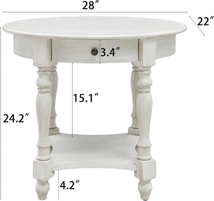 Solid Wood Oval End Table with Drawer and Lower Storage Shelf