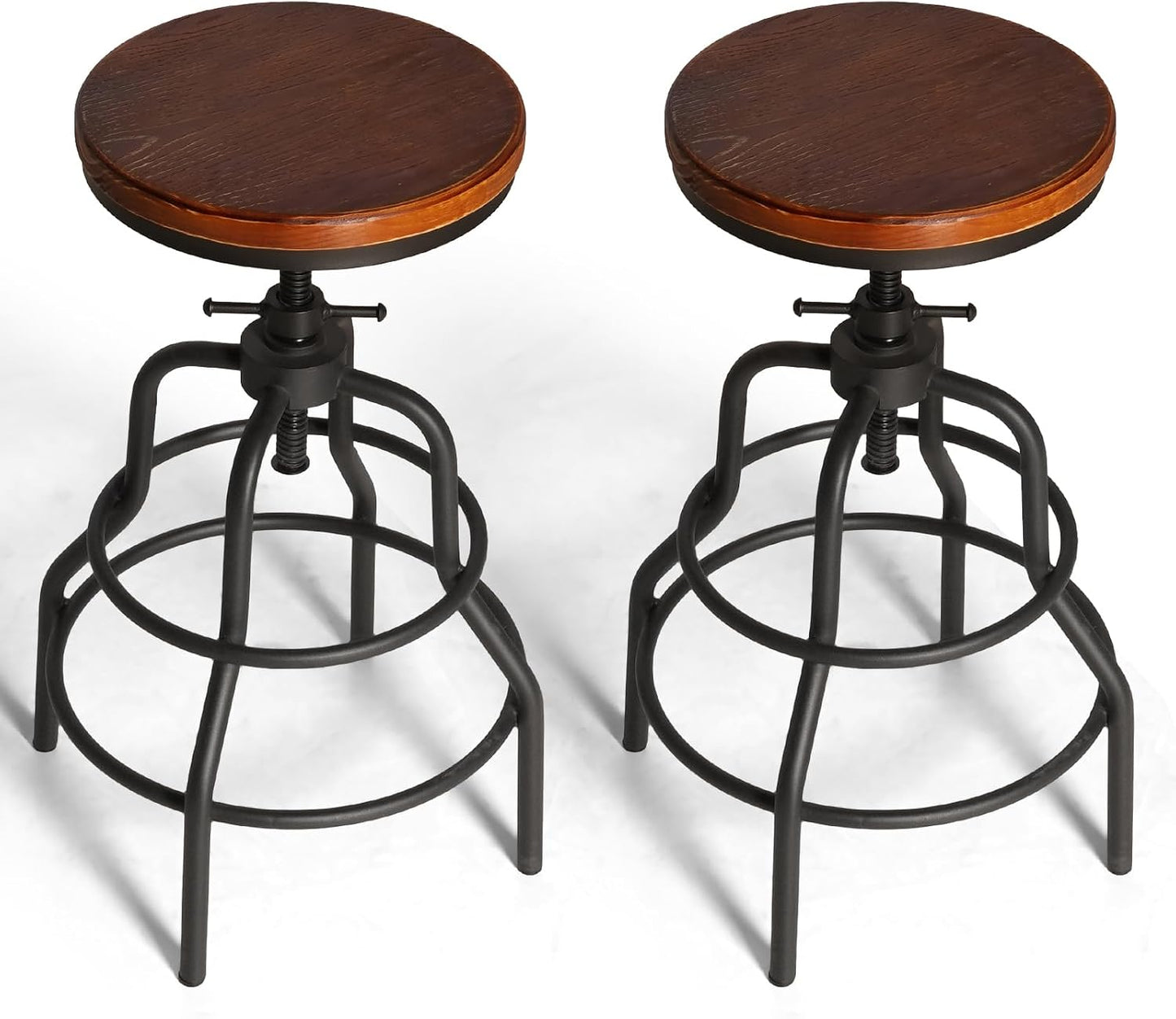 Industrial Swivel Bar Stools Set of 2 Adjustable Wood Counter Height Stools
