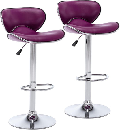 Blue Adjustable Bar Stools Set of 2 Modern Swivel Faux Leather Counter Chairs