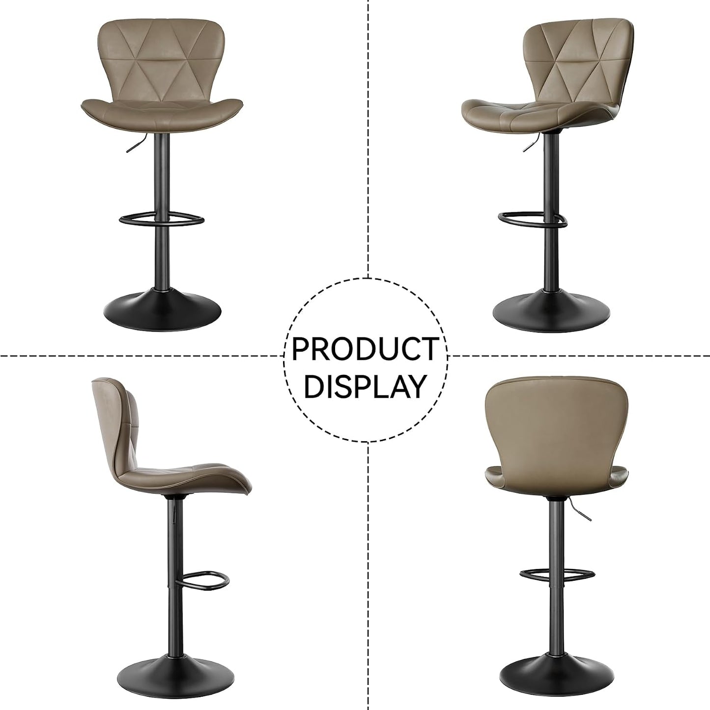 Black Swivel Bar Stools Set of 2 Adjustable Faux Leather Kitchen Chairs